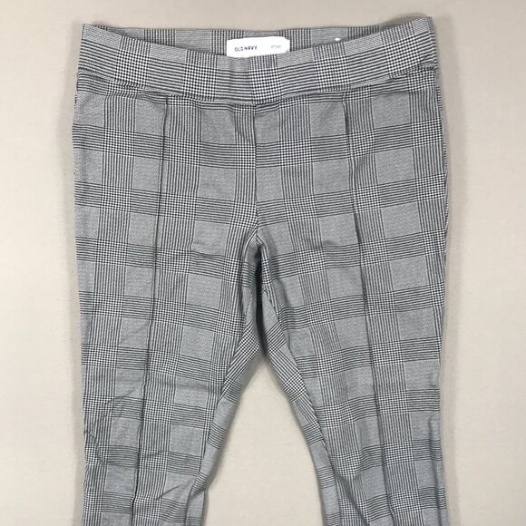 Old Navy Stevie Pull On Pants Women Medium Black White Houndstooth Plaid Stretch - Picture 2 of 12